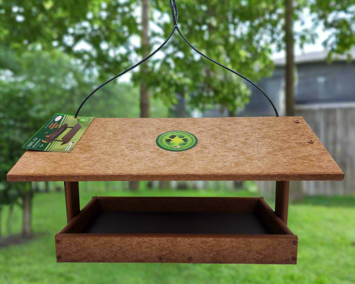 tan fly through bird feeder with roof