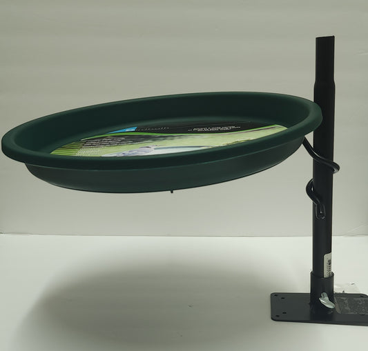 Black metal coil ring with green plastic insert bird bath