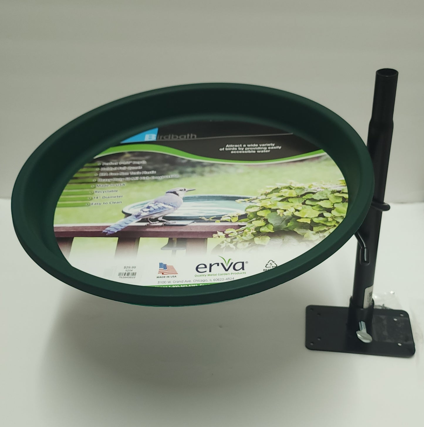 Black metal coil ring with green plastic insert bird bath