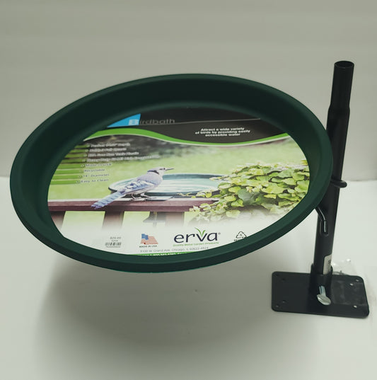 Black metal coil ring with green plastic insert bird bath