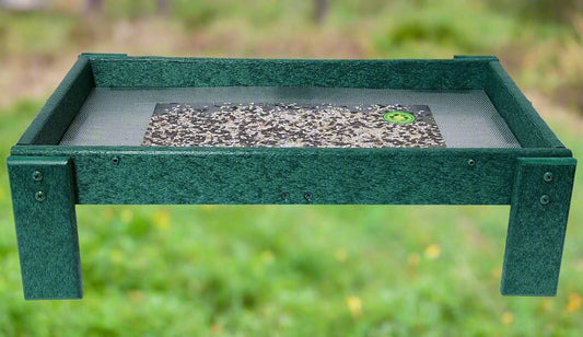 green recycle material tray with four legs and metal screen