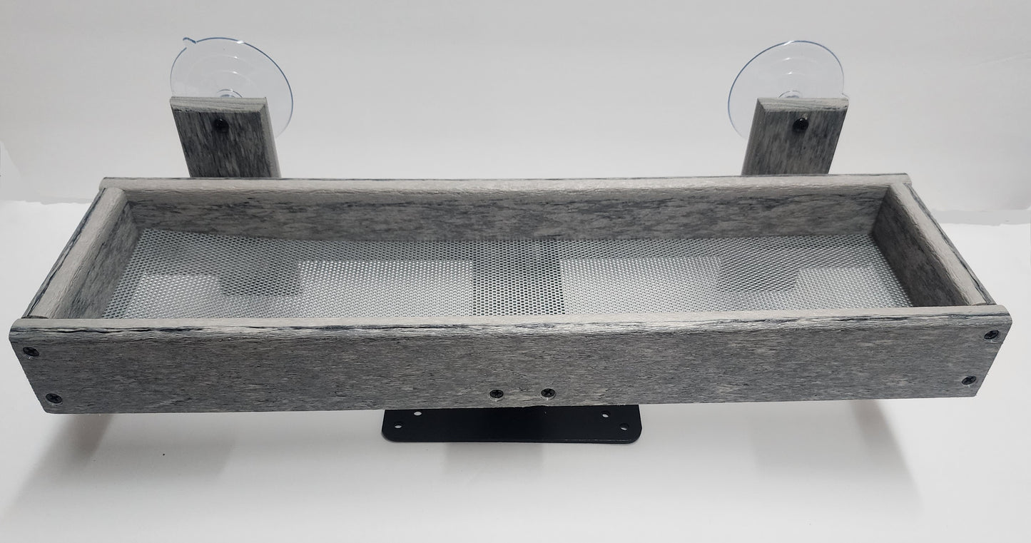 Wide marbled gray window mount feeder with suction cups