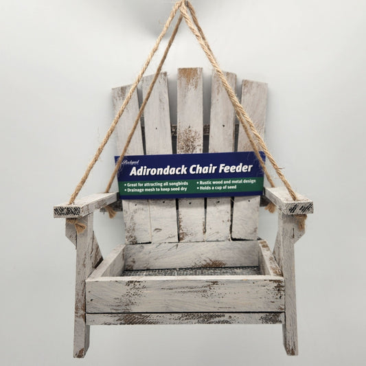 White Adirondack chair shaped feeder with string hanger