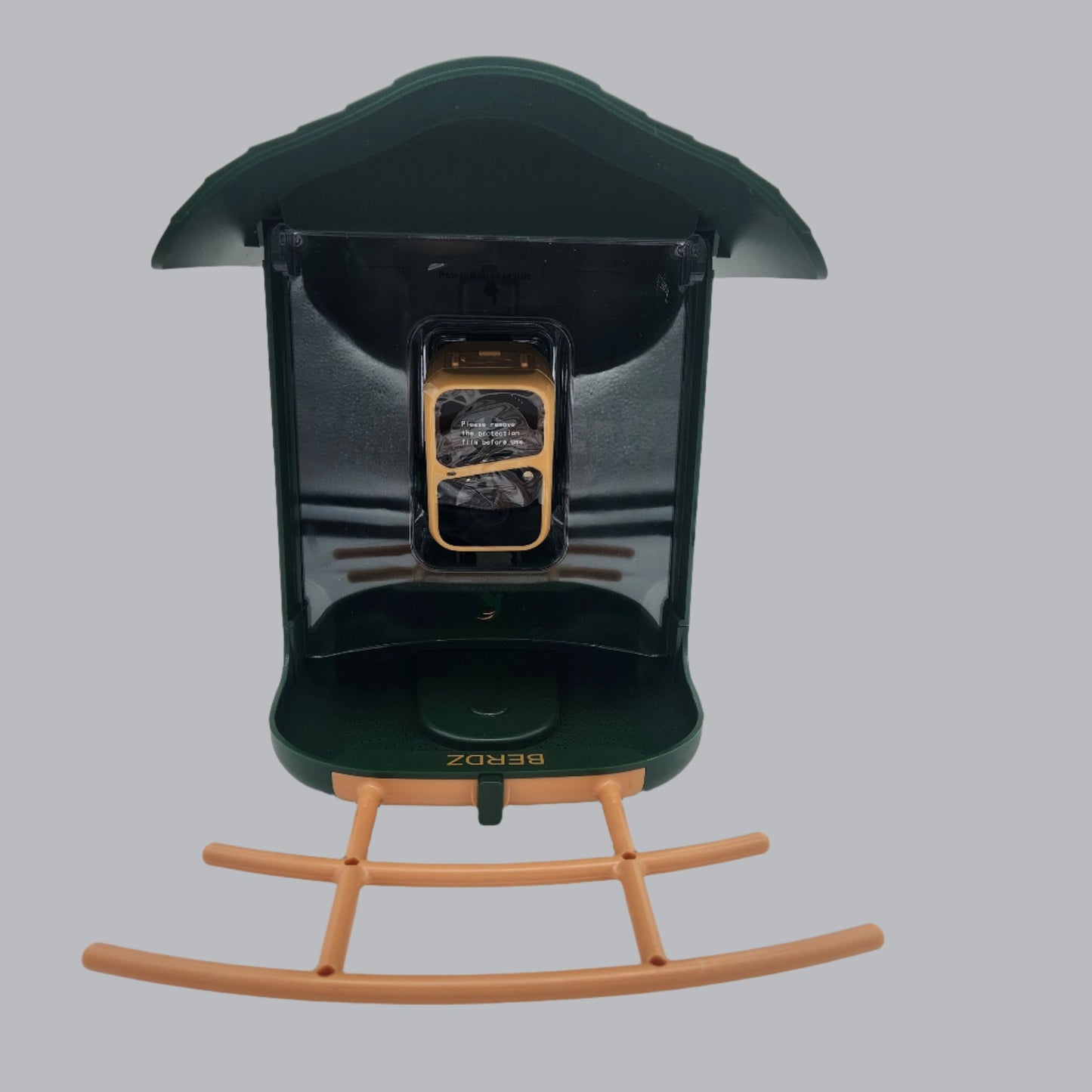 Green bird feeder with camera