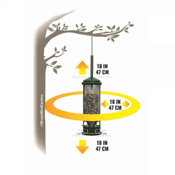 Green mesh bird feeder with clearance chart