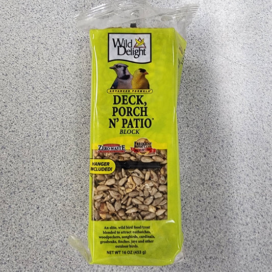 Bird seed block with Deck, Porch N' Patio on a green label