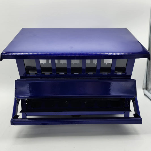 Blue bird feeder with clear windows