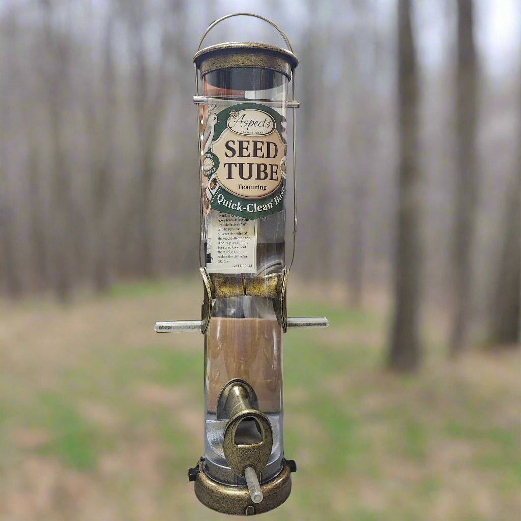 Clear seed tube with antique brass top, base and ports