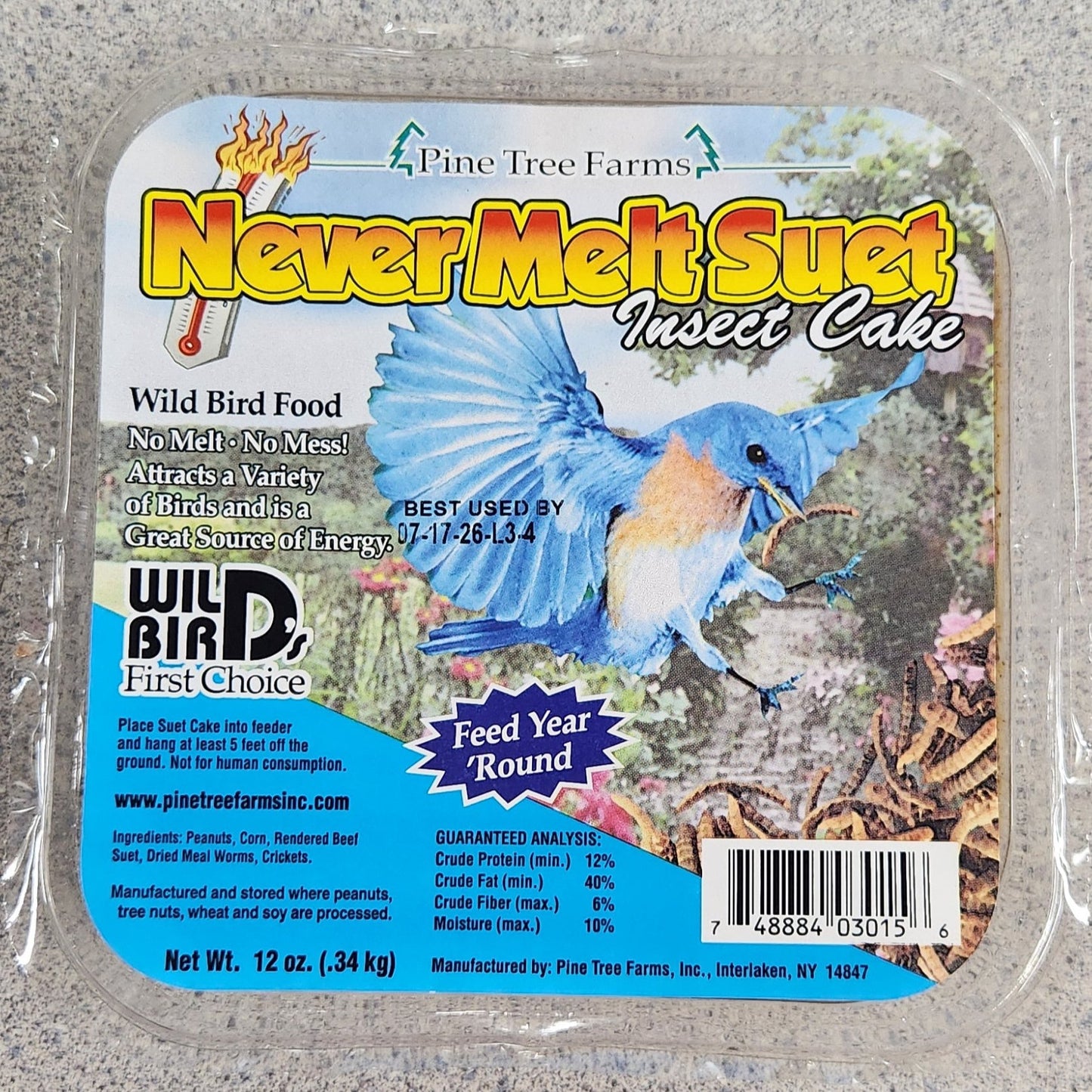 Never Melt Suet Label with bluebird