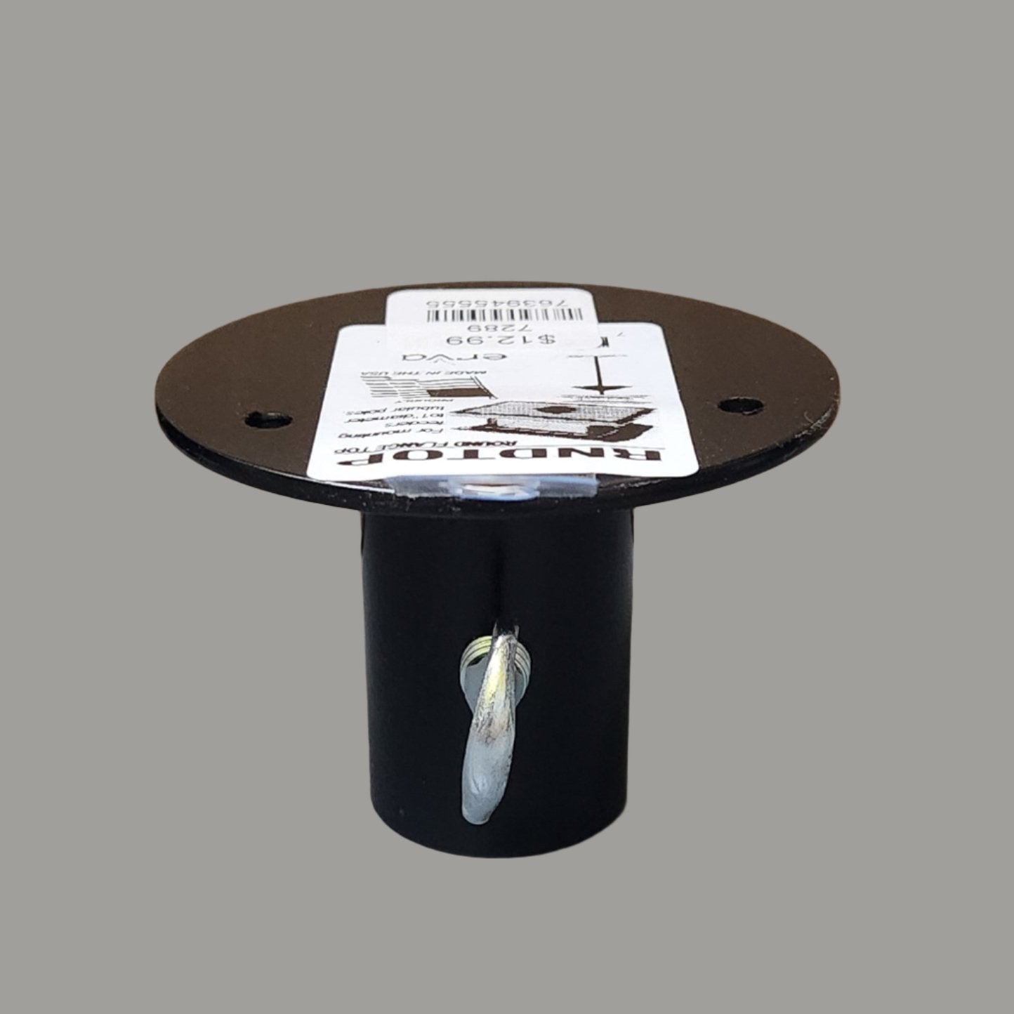 Black metal round adapter with silver wing nut