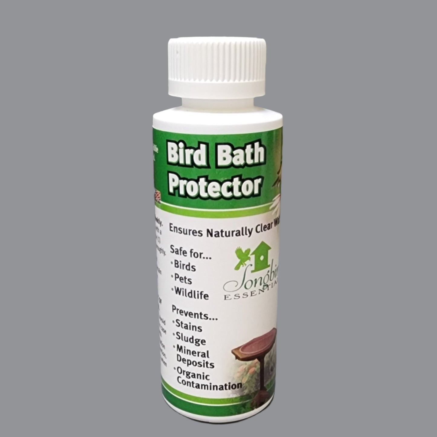 white bottle with Bird Bath Protector