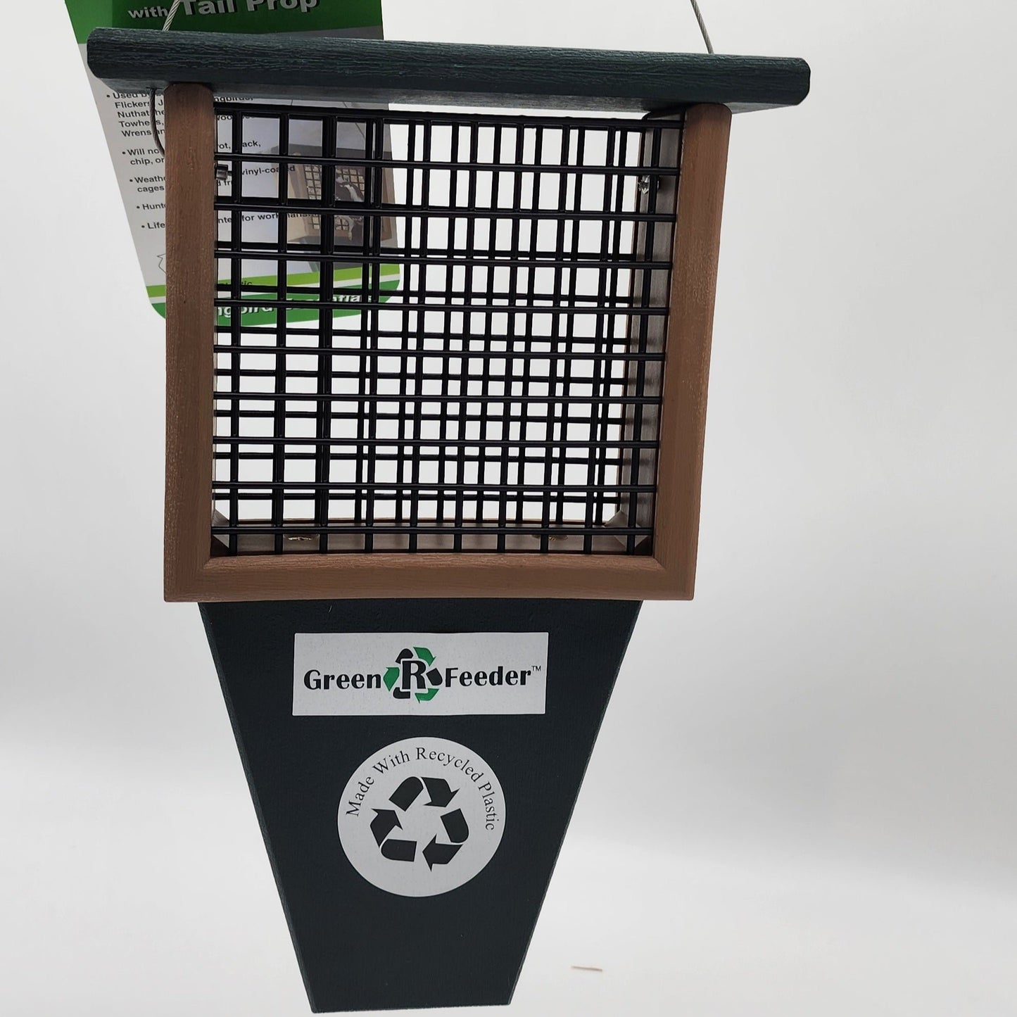 Tan and Green Tail Prop Suet Feeder