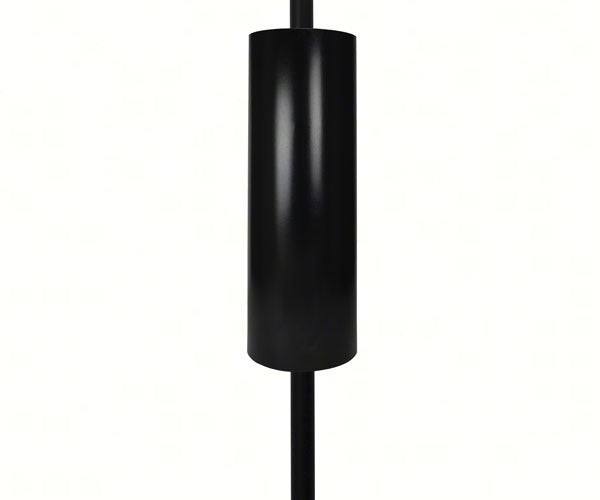 Black cylindrical object on a white background