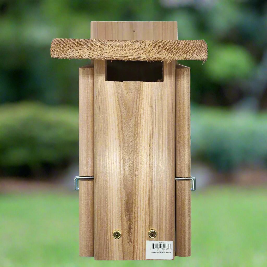 cedar bird house with slot opening