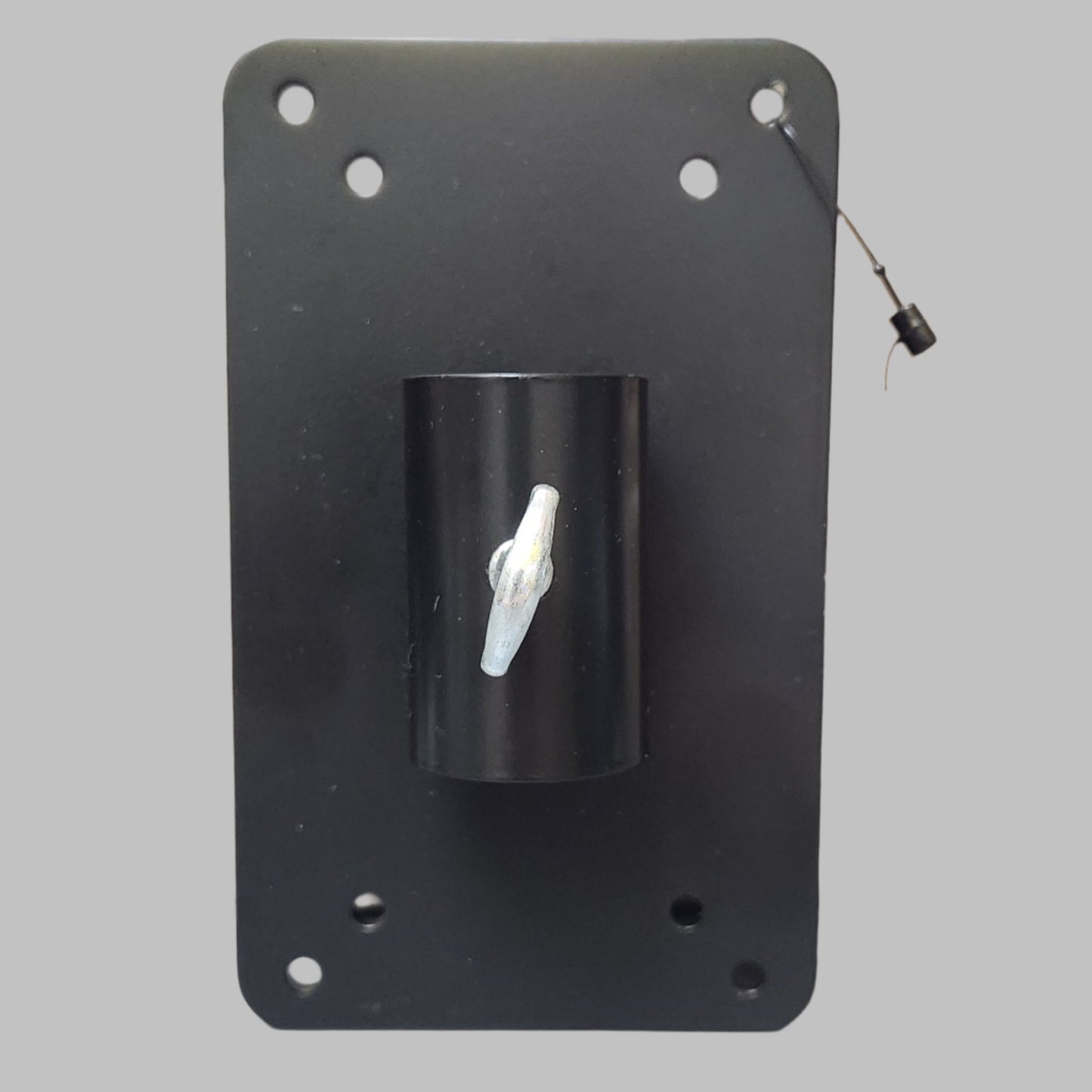 Black metal plate with 8 holes and silver wing nut
