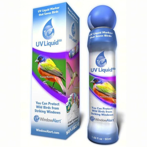 blue and white box and bottle with UV Liquid and bird on label
