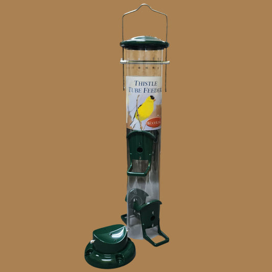 clear tube with green lid, base and perches with base removed