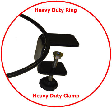 Black metal clamp with ring