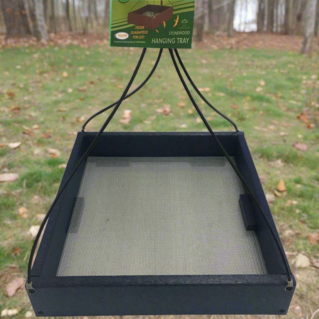 Square blue tray with 4 black hanging wires