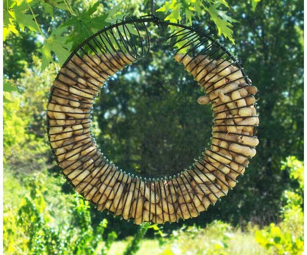 Black wire peanut feeder with in-shell peanuts