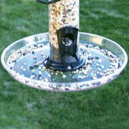Plastic seed tray on tube feeder