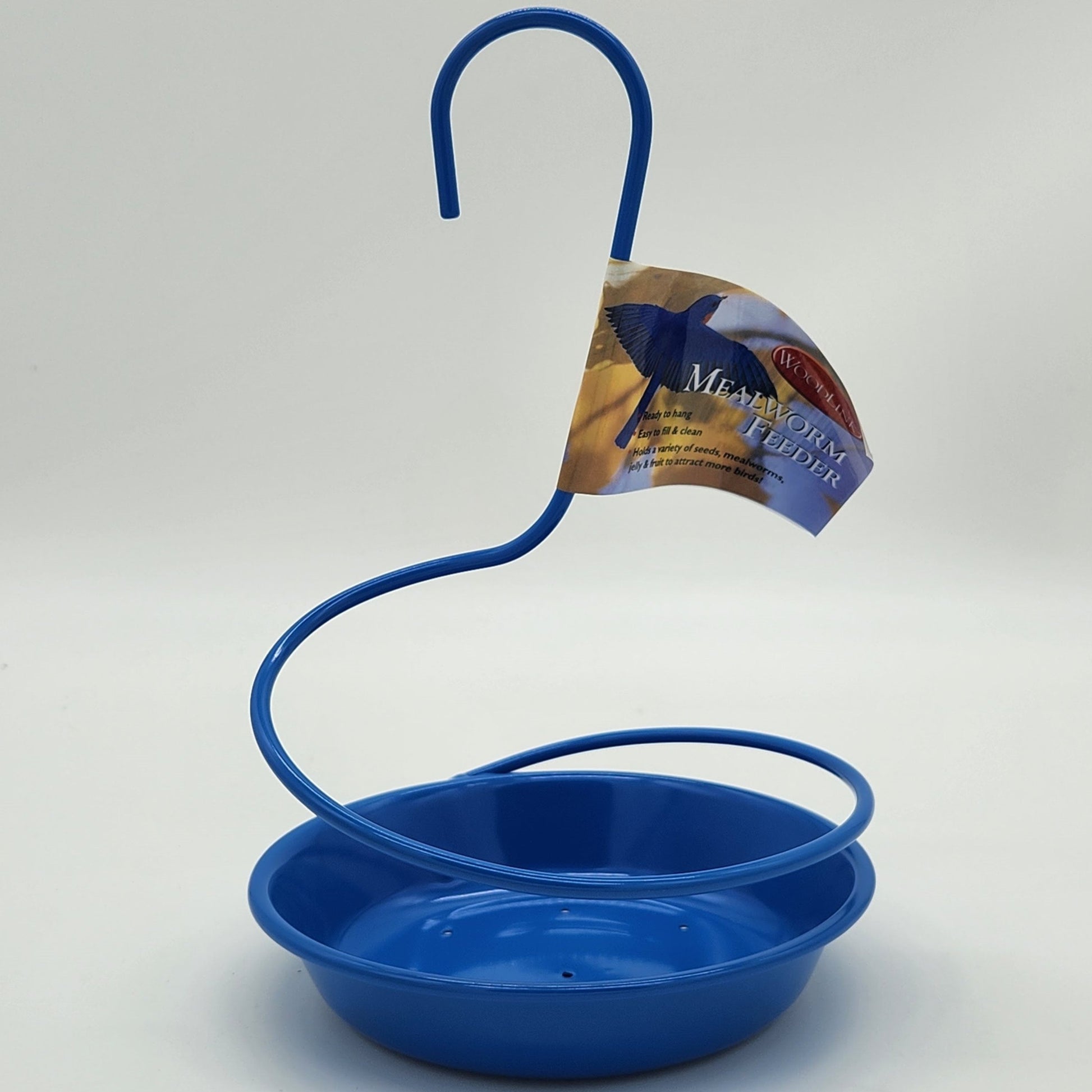 blue metal bowl with spiral hanger