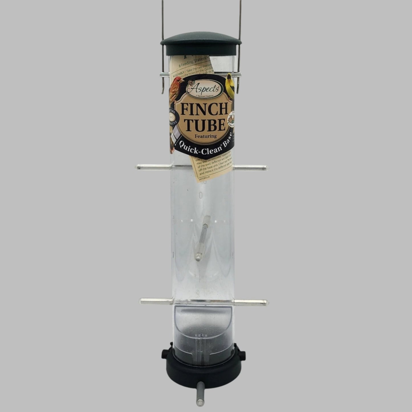 8 port finch tube with green top and bottom