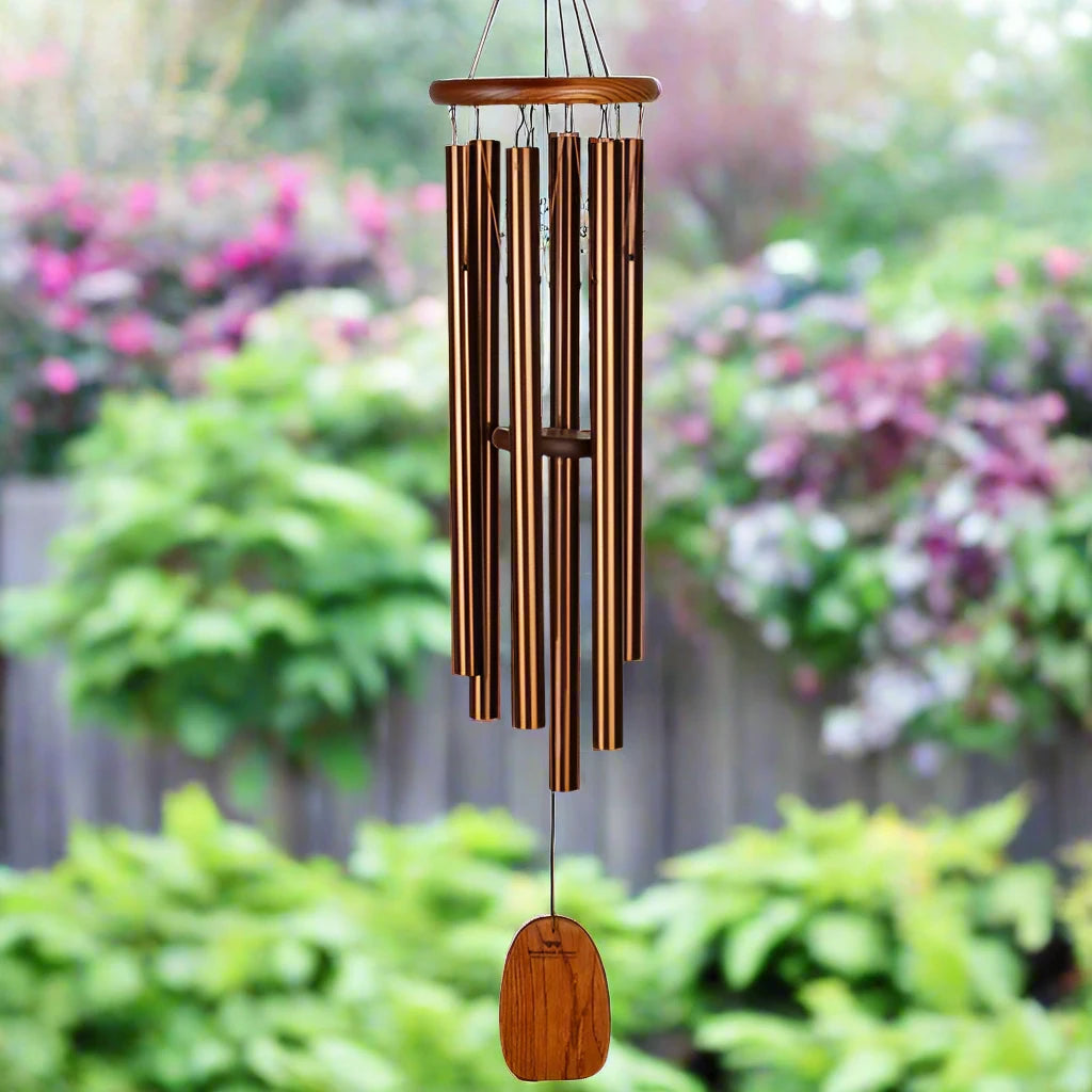 Wind chime with 6 bronze tubes with wood top and paddle