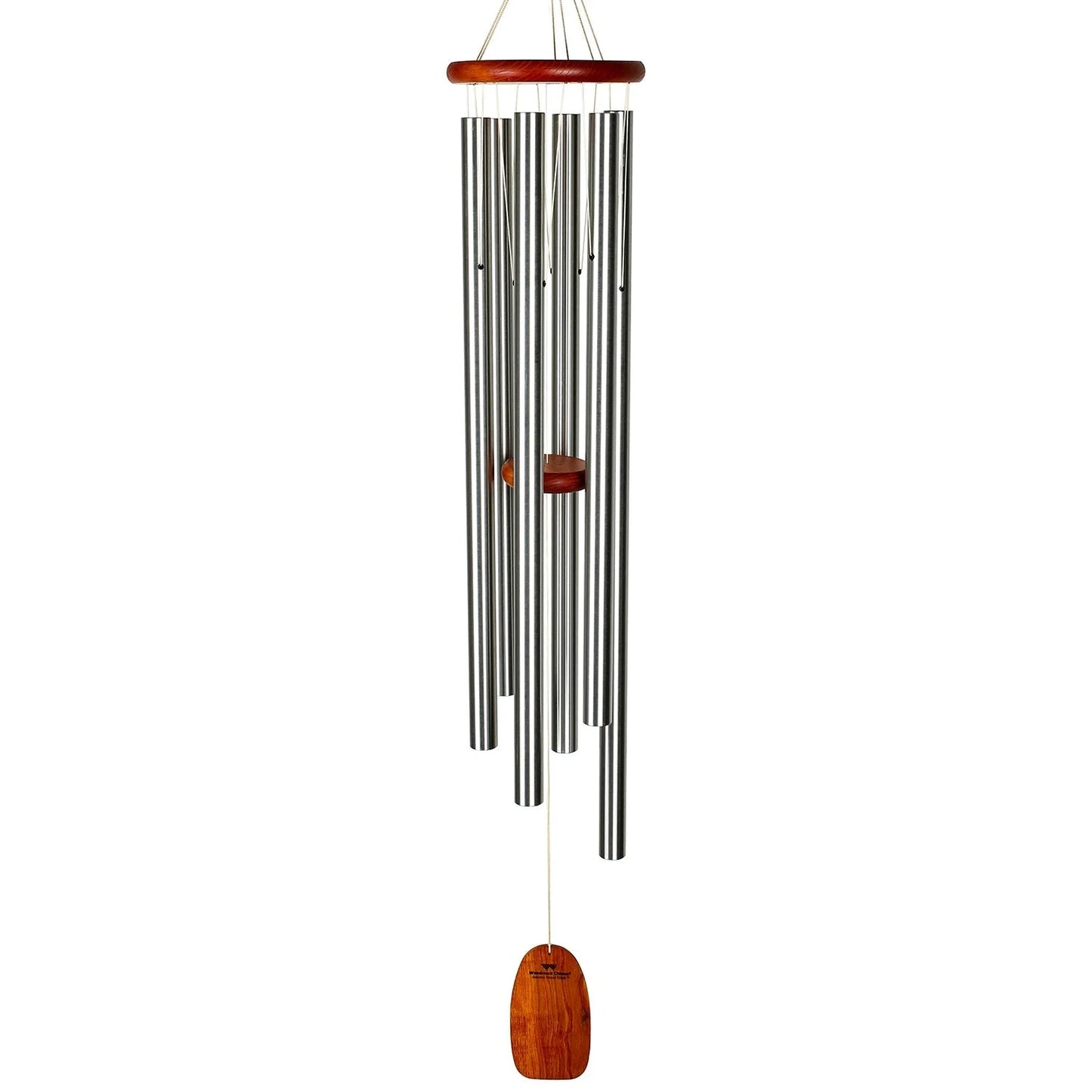 wind chime with 6 extra long silver tubes with wood top and paddle