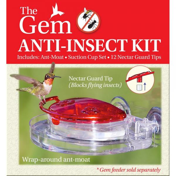 Label with The Gem Anti-Insect Kit and hummingbird with feeder