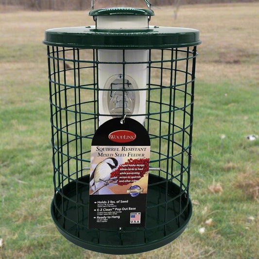 White PVC feeder with green lid, base and cage