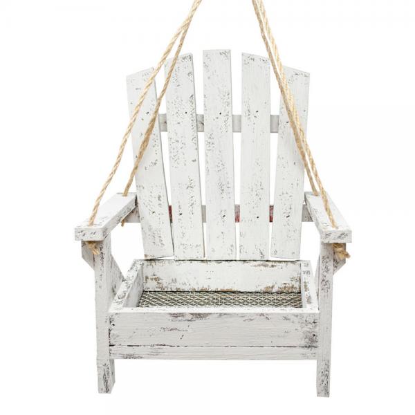 White Adirondack chair feeder with rope hangers