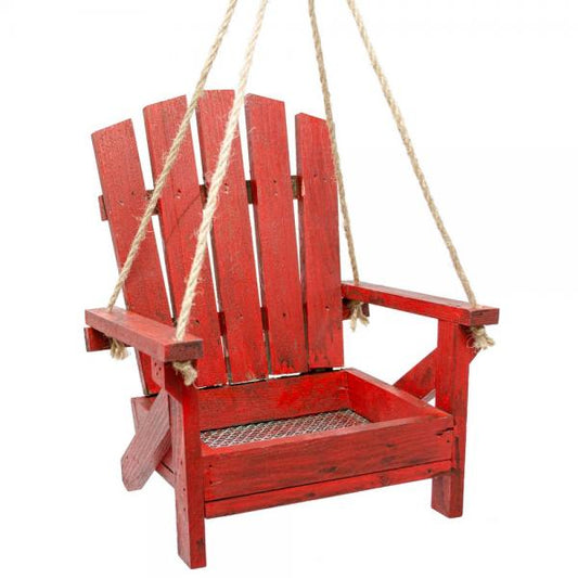 Red Adirondack chair feeder with rope hangers