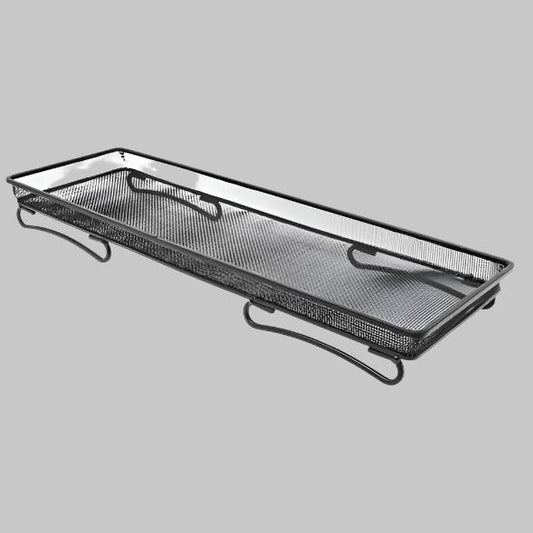 black, wire mesh tray with four feet