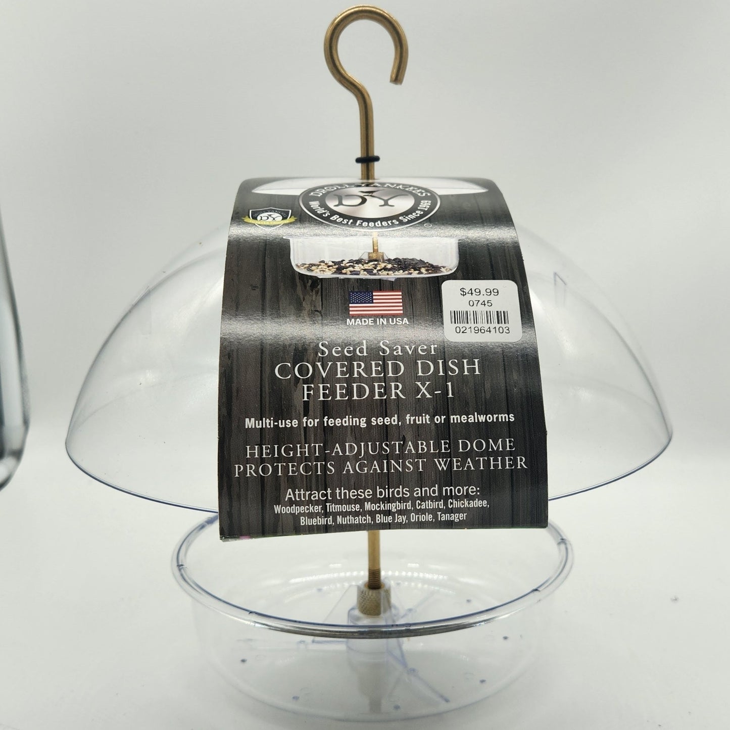 Clear domed feeder with label