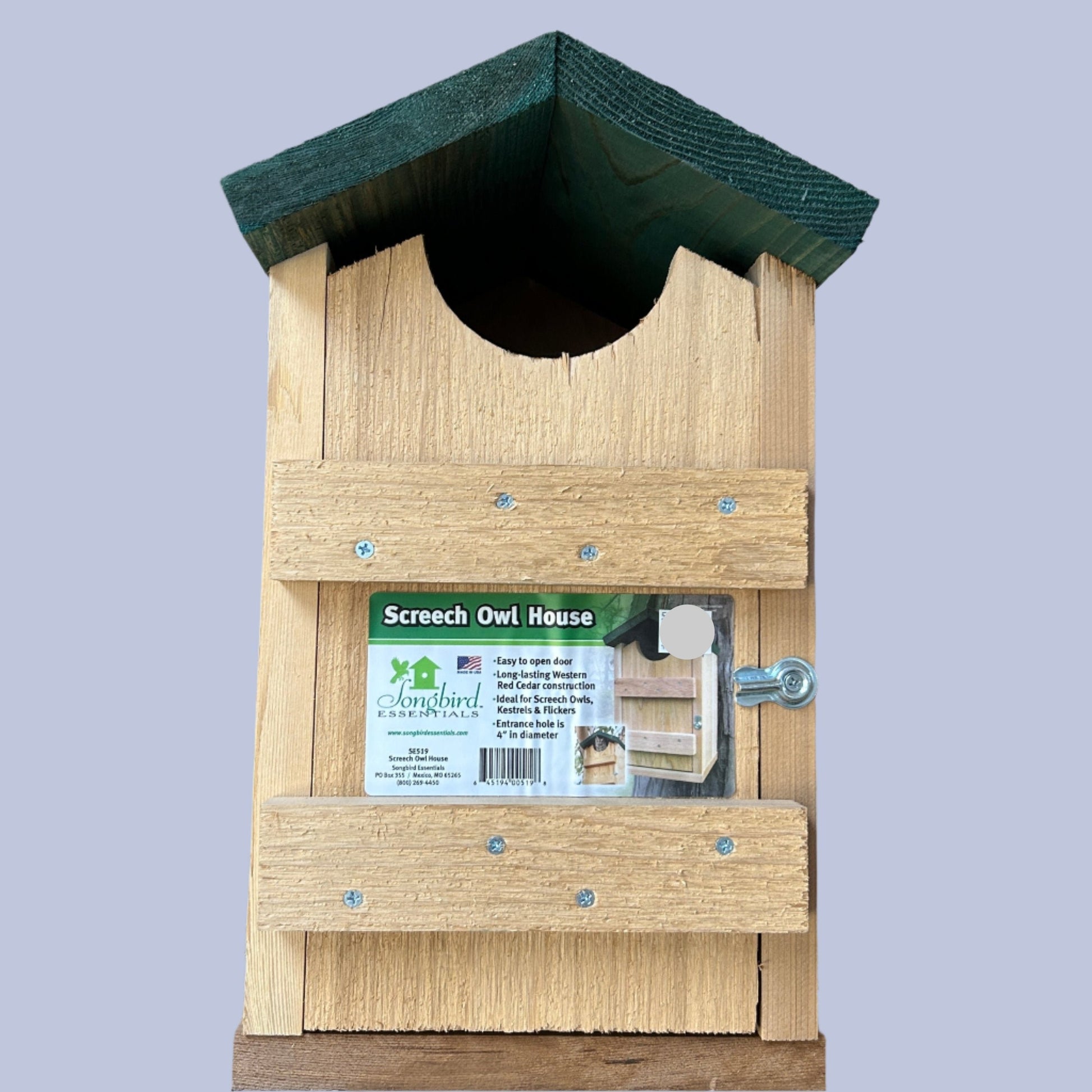 Wooden Owl Box with green roof