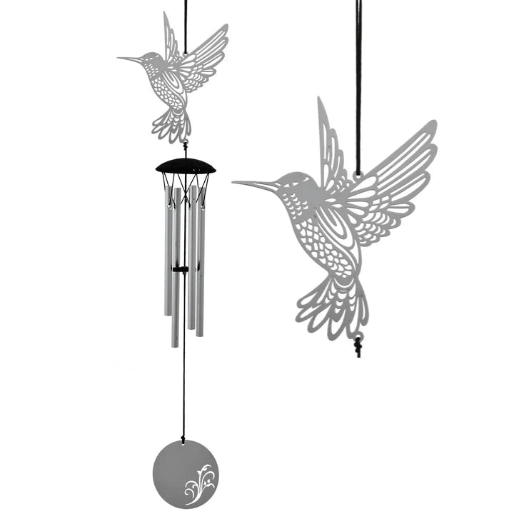 wind chime with silver hummingbird topper and paddle