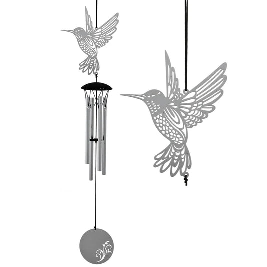 wind chime with silver hummingbird topper and paddle