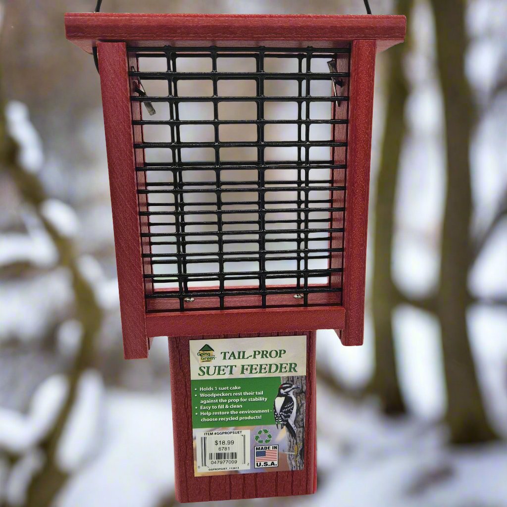 Red suet cage with tail prop