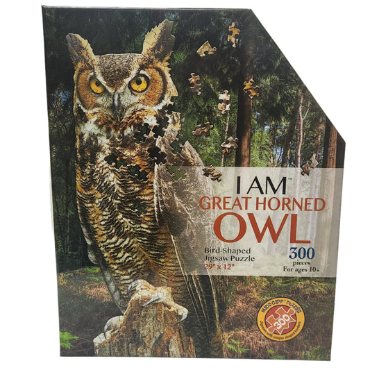 Box with owl and I am Great Horned Owl