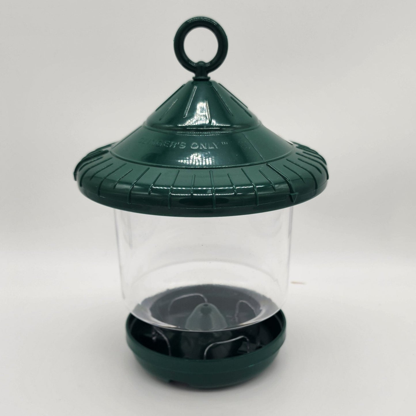 Green plastic top, base and hanging loop with clear hopper