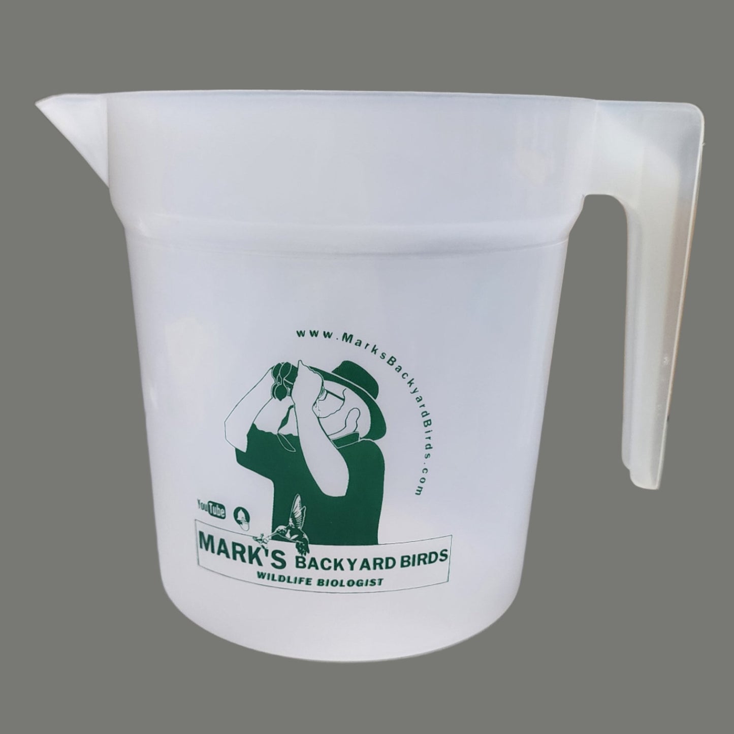 Plastic pitcher with green label