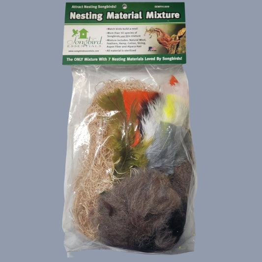 plastic bag with feathers, strings, wool