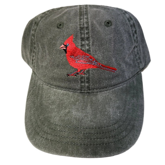 Green ball cap with stitched cardinal