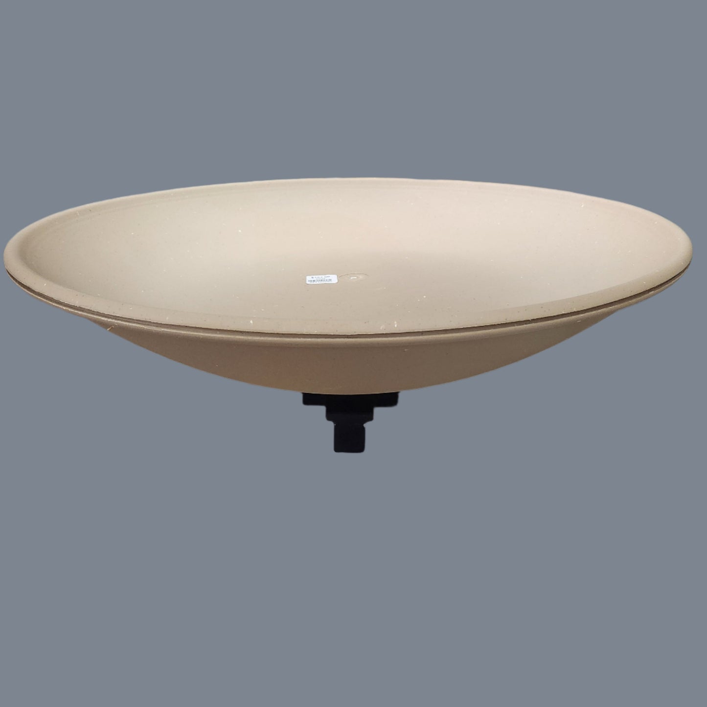 Tan bird bath bowl with black bracket