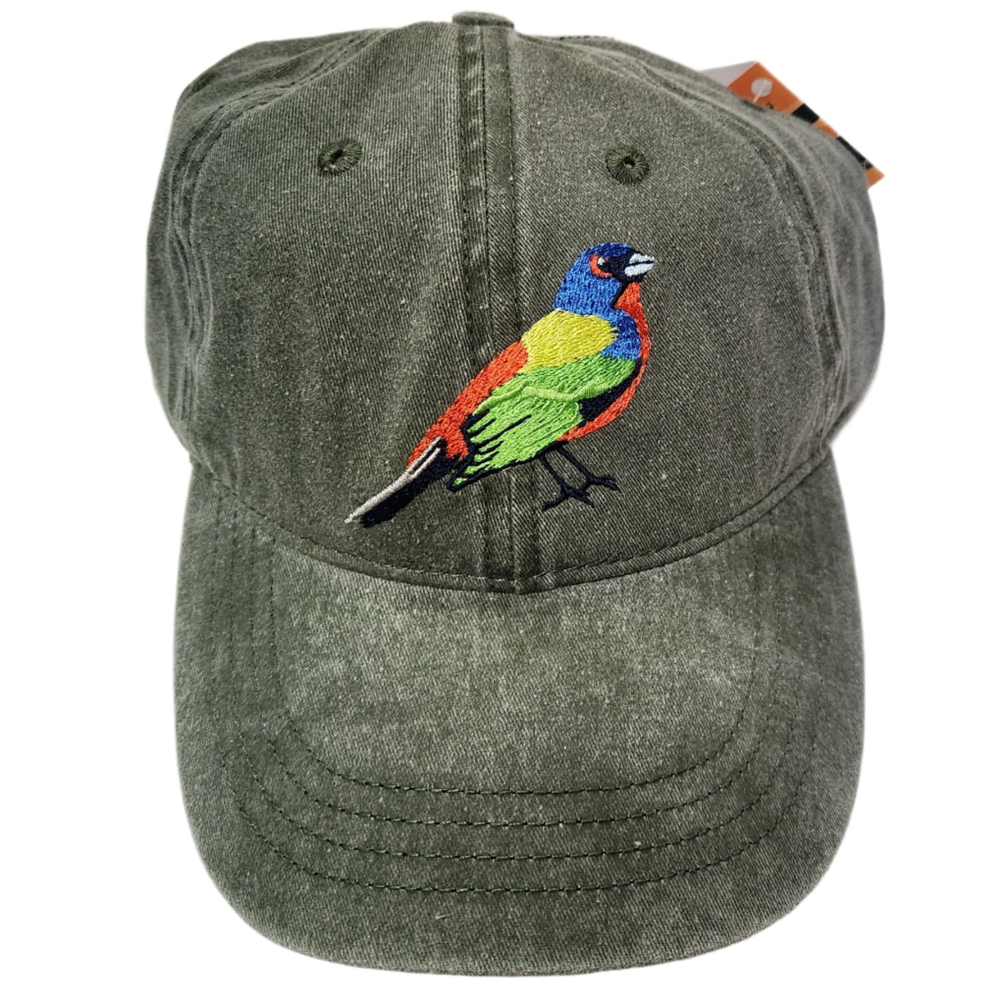 Green ball cap with stitched painted bunting