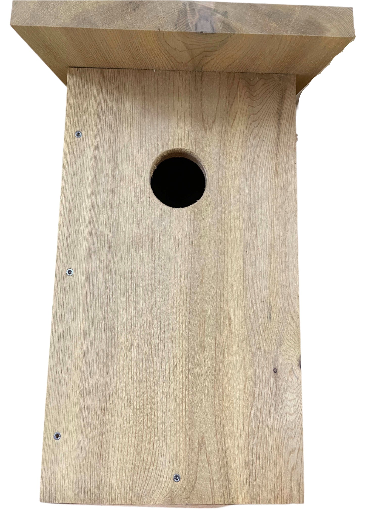 Wooden bird house with hole