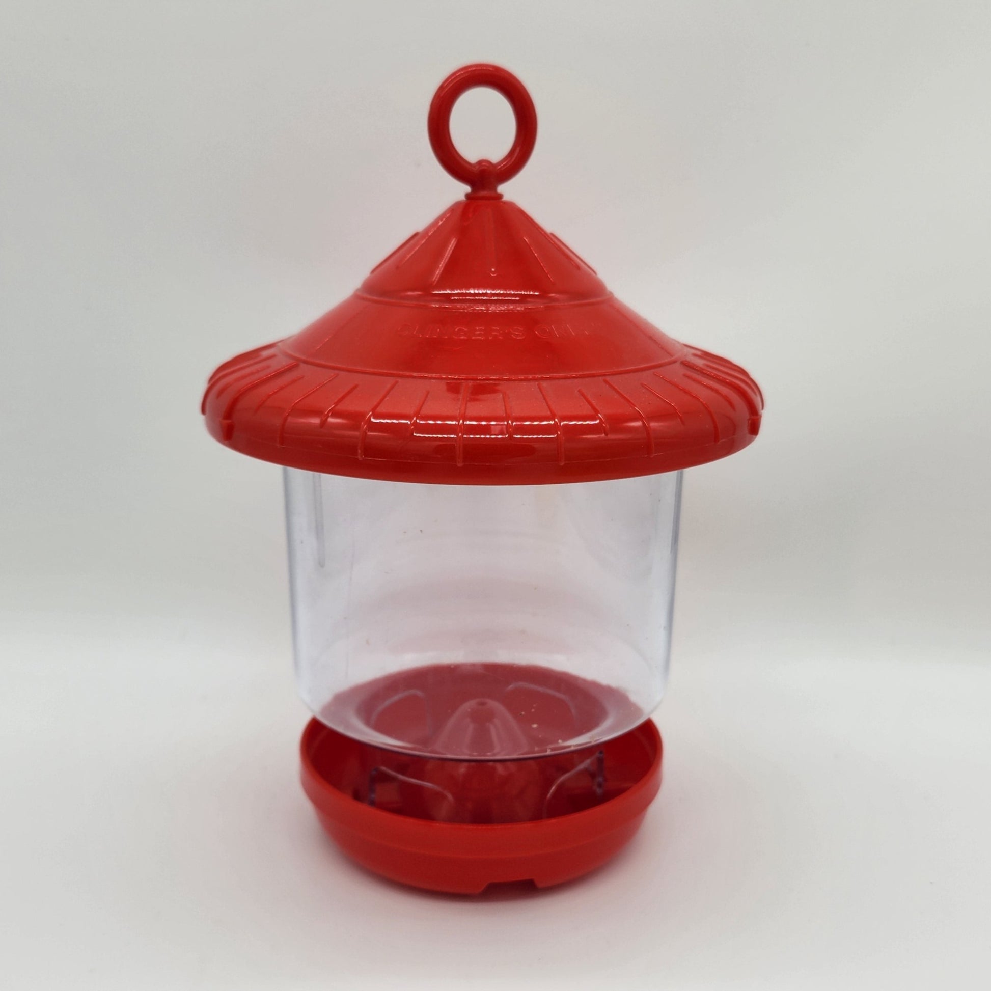Red Plastic top, base and hanging loop with clear hopper