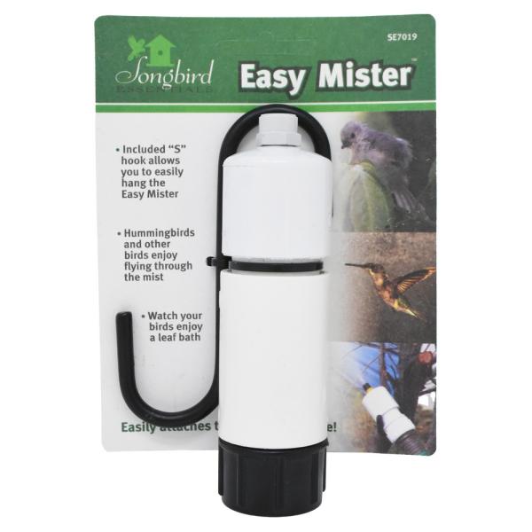 White hose attachment with black S hook on green and white card