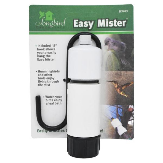 White hose attachment with black S hook on green and white card